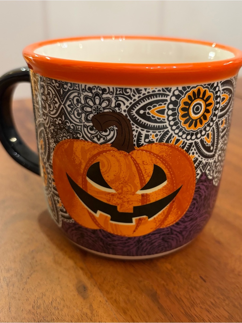 Boston international Ceramic Halloween Mug Cup Jack-O-Lantern Pumpkin Mandala